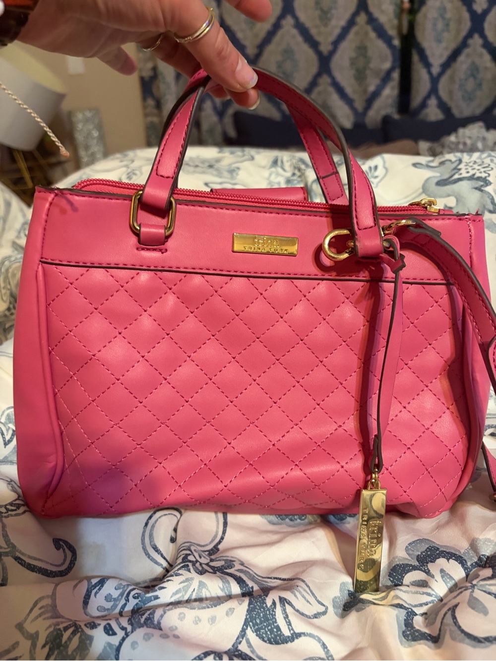 Trina Turk Hot Pink Quilted Satchel with Gold Hardware